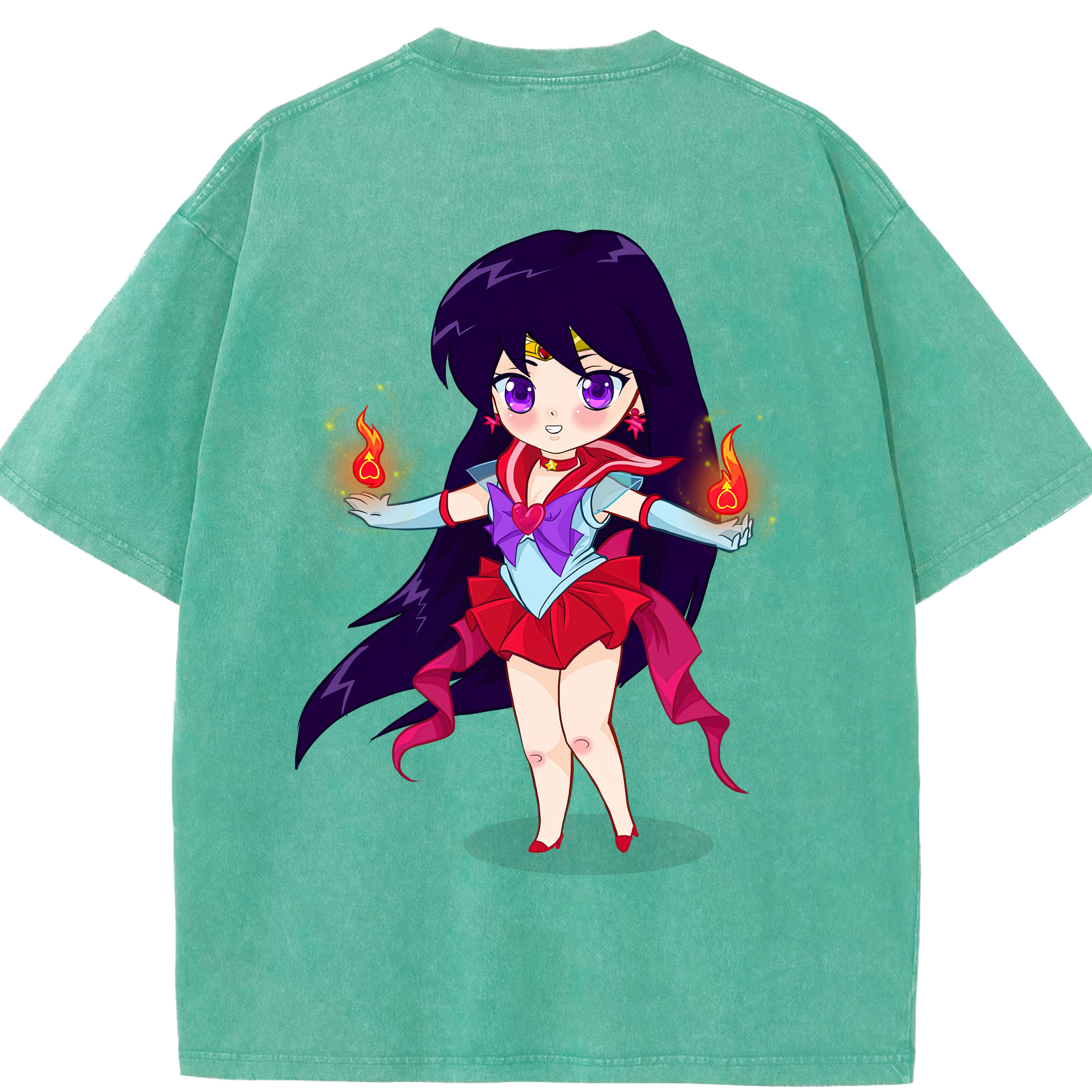 （画像用） 美少女戦士セーラームーン 火野レイ ひの レイ Sailor Moon Hino Rei （セーラーマーズ,Sailor Mars） 綿100% ヴィンテージ風 半袖Tシャツ（背面プリント）